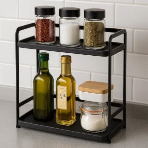 1 Small Kitchen Countertop Organizer Rack Non Slip Spice Holder Shelves