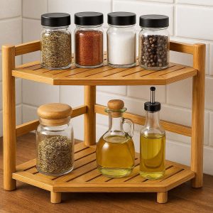 10 Sturdy Bamboo Kitchen Spice Rack Small Countertop Corner Storage Shelf