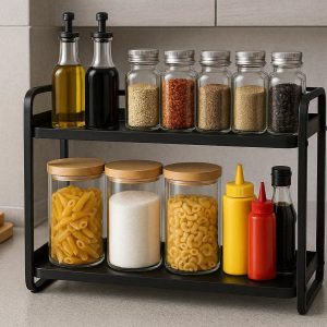 2 Compact Kitchen Cabinet Organizer Shelves Modern Spice Storage Rack
