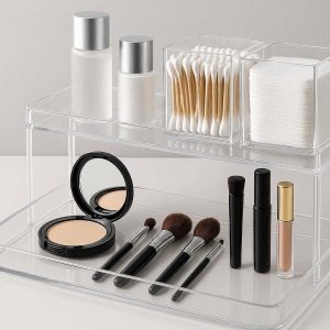 22 Sleek Acrylic Bathroom Vanity Countertop Organizer Multi Purpose Makeup Storage Tray Shelves