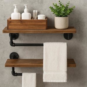 23 Industrial Bathroom Wall Floating Shelves With Towel Bar Small Wood Storage Organizer