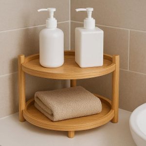 26 Freestanding Bathroom Countertop Corner Shelf Two Tier Wooden Vanity Storage Rack Organizer