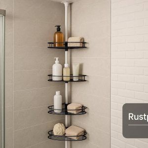 28 Drill Free Shower Caddy Pole Tension Corner Shelf Rustproof Bathroom Storage Rack