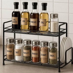 4 Rustproof Metal Kitchen Countertop Spice Rack Multi Purpose Storage Holder